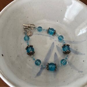 Vintage blue glass bead handmade toggle bracelet